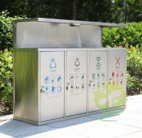 戶外市政街道四連體不銹鋼垃圾箱