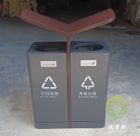 戶外灰色噴塑不銹鋼分類垃圾桶